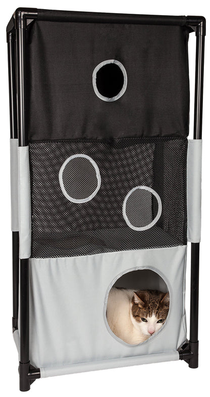 Pet Life ® 'Kitty-Square' Collapsible Travel Interactive Kitty Cat Tree Maze House Lounger Tunnel Lounge