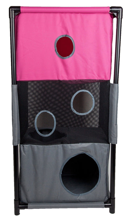 Pet Life ® 'Kitty-Square' Collapsible Travel Interactive Kitty Cat Tree Maze House Lounger Tunnel Lounge