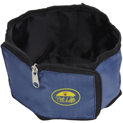 Pet Life ® Wallet Folding Waterproof Zippered Folding Pet Travel Cat and Dog Bowl