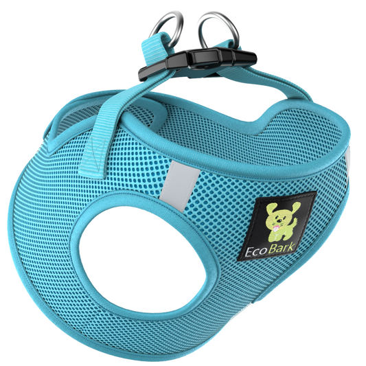 EcoBark Step In Dog Harness - XXXS to Medium Breeds- Reflective Soft Mesh Harness for Teacup, Small Dogs and Puppies / Sky Blue