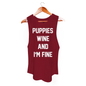 Puppies Wine & I'm Fine Women's Sleeveless Tank | Gift for Dog Moms | Handmade in USA