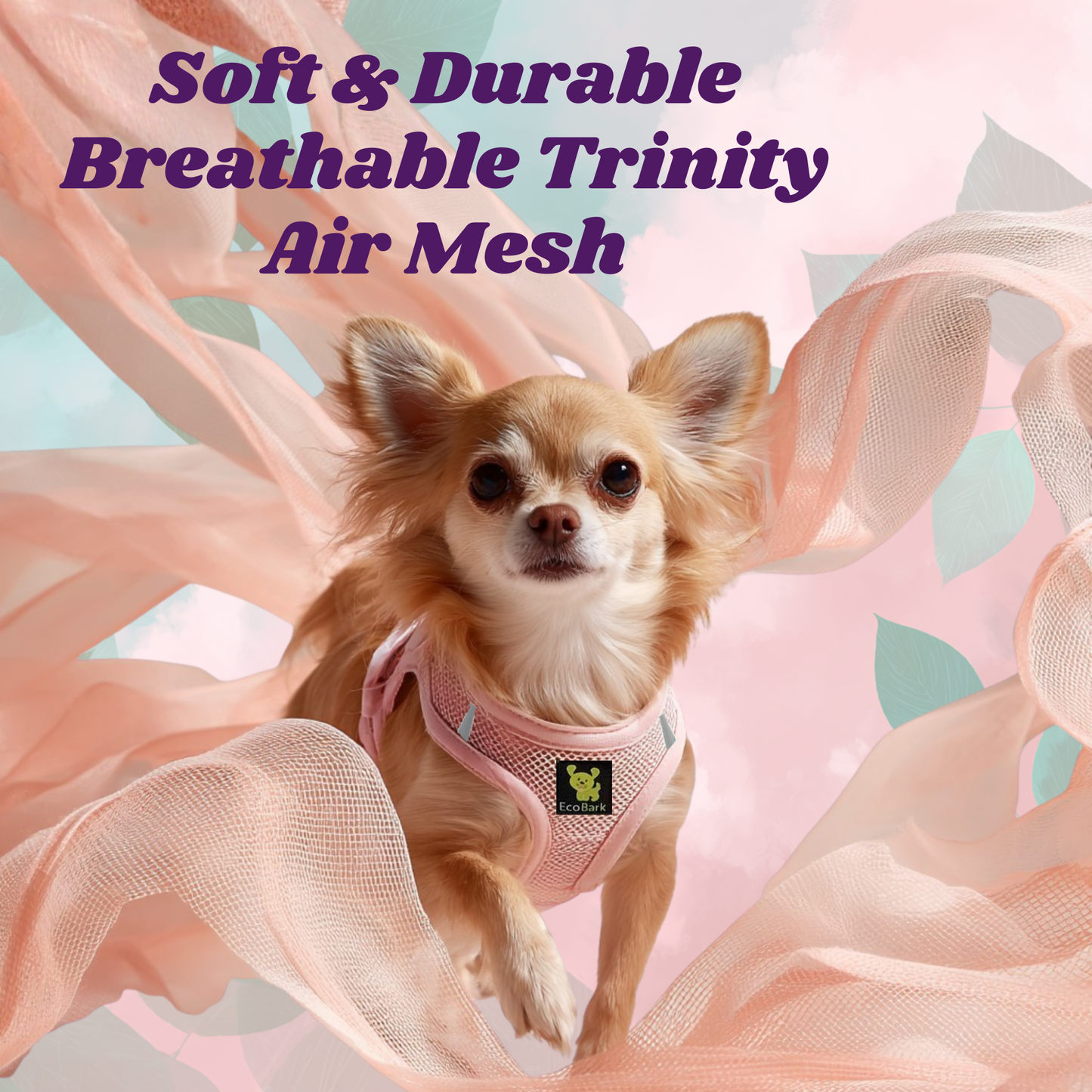 EcoBark Step In Dog Harness - XXXS to Medium Breeds- Reflective Soft Mesh Harness for Teacup, Small Dogs and Puppies / Baby Pink